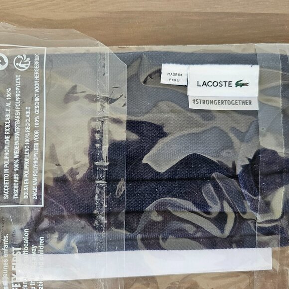 NWT LACOSTE Navy Blue Pique Cotton Ear Loop Face Mask W/ Pouch Unisex One Size - Picture 7 of 9